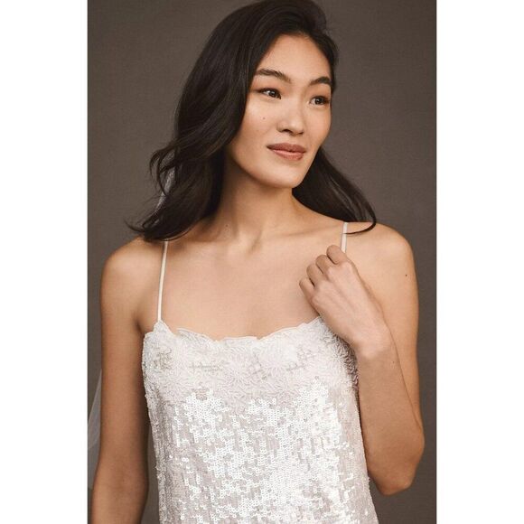 NEW BHLDN Audrey Adele Sequin Mini Shift Dress Beaded Sequin Bridal‎ Large - Picture 5 of 13